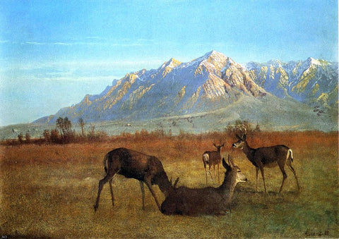  Albert Bierstadt Deer in a Mountain Home - Hand Painted Oil Painting