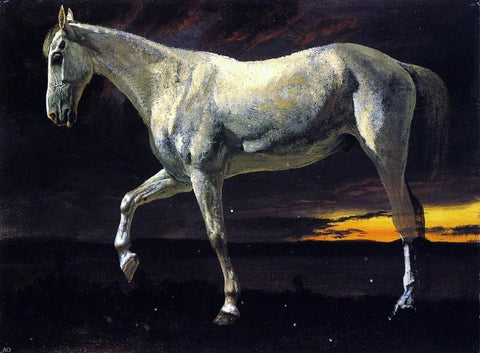  Albert Bierstadt A White Horse and Sunset - Hand Painted Oil Painting