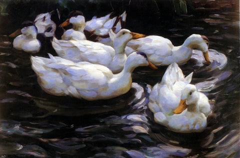  Alexander Koester Six Ducks in a Pond - Hand Painted Oil Painting