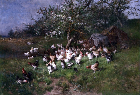  Alexandre Defaux Spring, Chickens under Flowering Apple Trees - Hand Painted Oil Painting