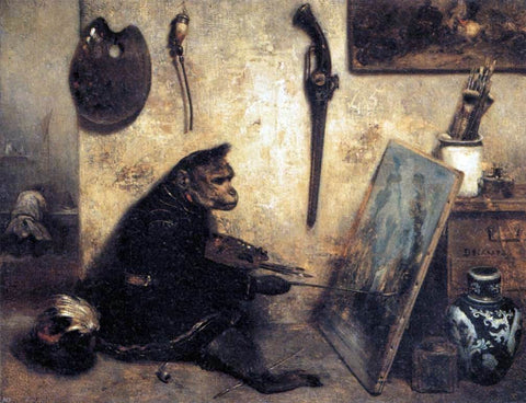  Alexandre Gabriel Decamps A Monkey Painter - Hand Painted Oil Painting