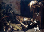  Alexandre-Francois Desportes Dog and a Cat Fighting in a Kitchen Interior - Hand Painted Oil Painting