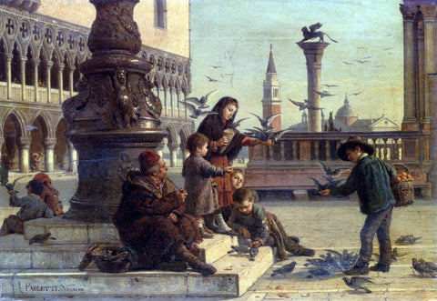  Antonio Paoletti Feeding The Pigeons - Hand Painted Oil Painting