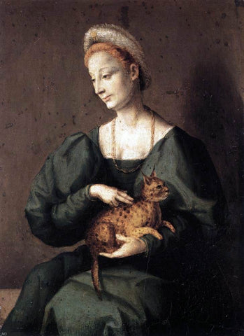  II Francesco Ubertini Bacchiacca Woman with a Cat - Hand Painted Oil Painting