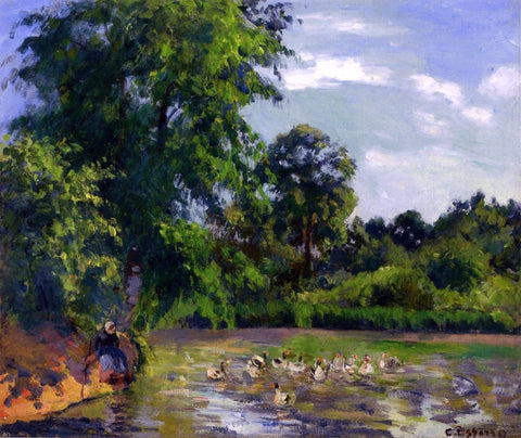  Camille Pissarro Ducks on the Pond at Montfoucault - Hand Painted Oil Painting