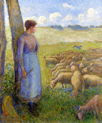  Camille Pissarro A Shepherdess and Sheep - Hand Painted Oil Painting