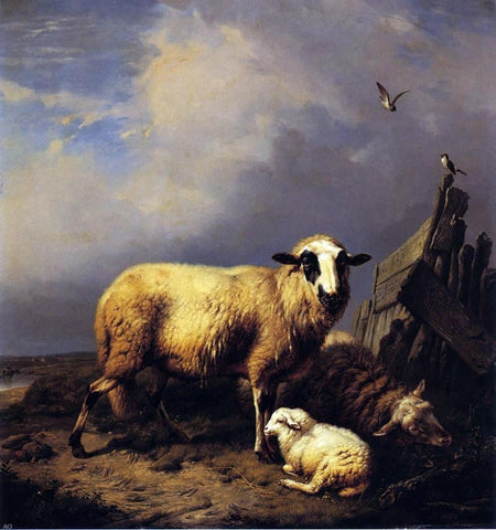  Carl Wagner Guarding the Lamb - Hand Painted Oil Painting