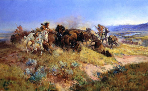  Charles Marion Russell Buffalo Hunt No.40 - Hand Painted Oil Painting