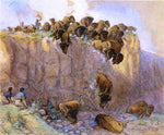 Charles Marion Russell Driving Buffalo Over the Cliff - Hand Painted Oil Painting