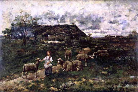  Charles Emile Jacque A Shepherdess and Her Flock - Hand Painted Oil Painting