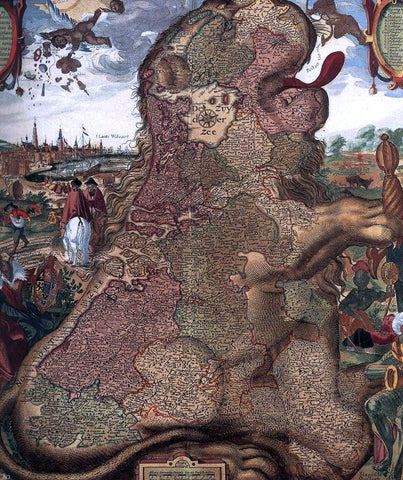  The Younger Claes Jansz Visscher Lion Map (Leo Belgicus) (detail) - Hand Painted Oil Painting