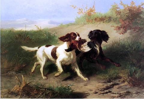  Condradyn Cunaeus Two Spaniels in a Landscape - Hand Painted Oil Painting