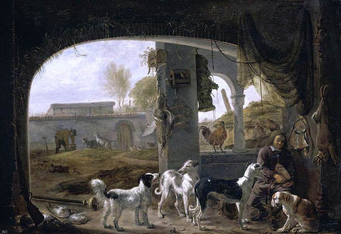  Cornelis Saftleven Huntsman Feeding His Dogs - Hand Painted Oil Painting