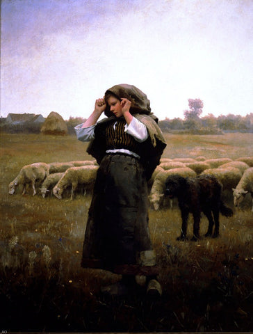  Daniel Ridgway Knight Shepherdess and her Flock - Hand Painted Oil Painting