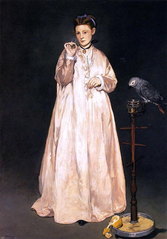  Edouard Manet Young Lady with a Parrot - Hand Painted Oil Painting