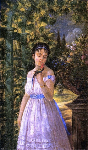  Edward Lamson Henry Young Girl with a Parrot - Hand Painted Oil Painting