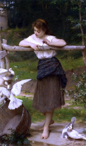  Emile Munier Teasing the Doves - Hand Painted Oil Painting