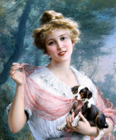  Emile Vernon The Mischievous Puppy - Hand Painted Oil Painting