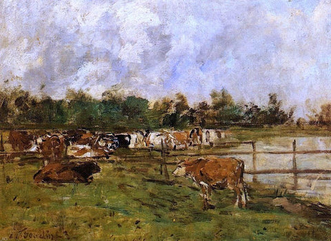  Eugene-Louis Boudin Cows in the Meadow - Hand Painted Oil Painting