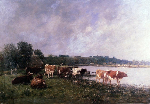  Eugene-Louis Boudin Cows on the Banks of the Touques - Hand Painted Oil Painting