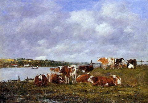  Eugene-Louis Boudin A Pasturage, the Valley of the Touques - Hand Painted Oil Painting
