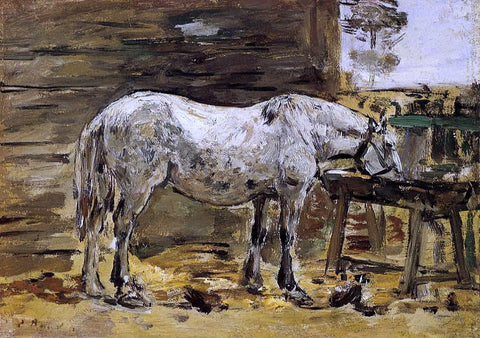  Eugene-Louis Boudin White Horse at the Feeding Trough - Hand Painted Oil Painting