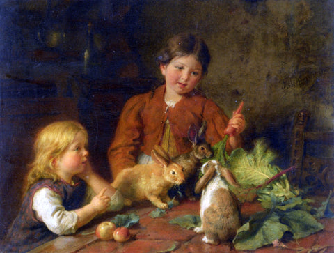  Felix Schlesinger Futterung Der Kaninchen - Hand Painted Oil Painting