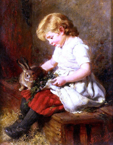  Felix Schlesinger A Pet Rabbit - Hand Painted Oil Painting