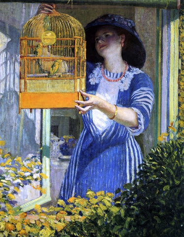  Frederick Carl Frieseke The Open Window (also known as The Bird Cage) - Hand Painted Oil Painting