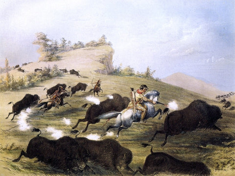  George Catlin Catlin the Artist Shooting Buffaloes with Colt's Revolving Pistol - Hand Painted Oil Painting