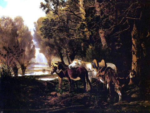  Giuseppe Palizzi A Horse and Donkeys Awaiting the Faggot Gatherer - Hand Painted Oil Painting