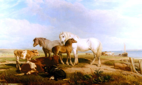  Henry Willis RWS Horses And Cattle On The Shore - Hand Painted Oil Painting