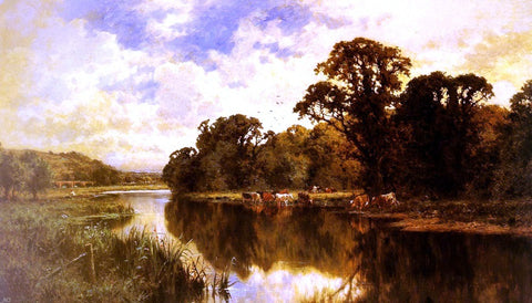  Henry Hillier Parker Cattle Watering on a Riverbank - Hand Painted Oil Painting