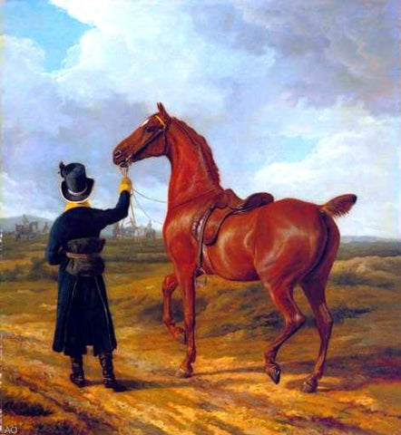  Jacques-Laurent Agasse Lord Rivers' Groom Leading a Chestnut Hunter Towards a Coursing Party in Hampshire - Hand Painted Oil Painting