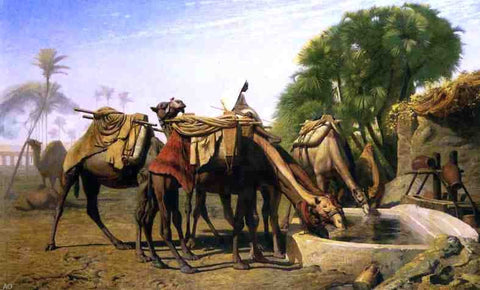  Jean-Leon Gerome Camels at a Watering Trough - Hand Painted Oil Painting
