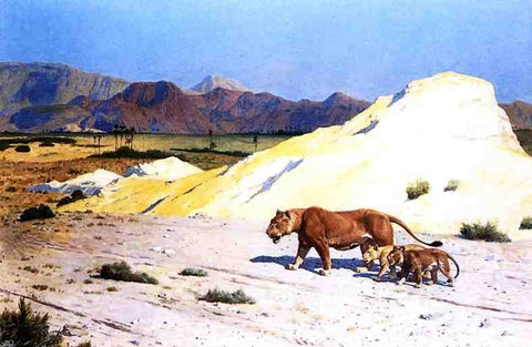  Jean-Leon Gerome Lioness and Her Cubs - Hand Painted Oil Painting