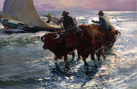  Joaquin Sorolla Y Bastida Bulls in the Sea - Hand Painted Oil Painting