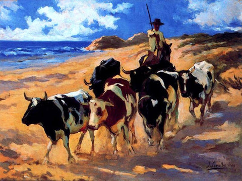  Joaquin Sorolla Y Bastida Oxen at the Beach - Hand Painted Oil Painting