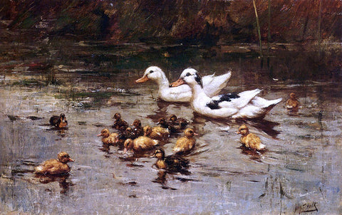  Johannes Frederik Hulk Ducks Having A Swim - Hand Painted Oil Painting
