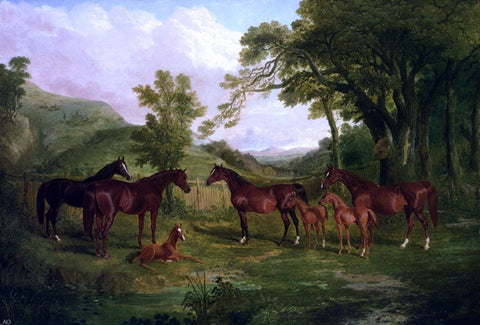  Sr. John Frederick Herring Streatlam Stud, Mares and Foals - Hand Painted Oil Painting