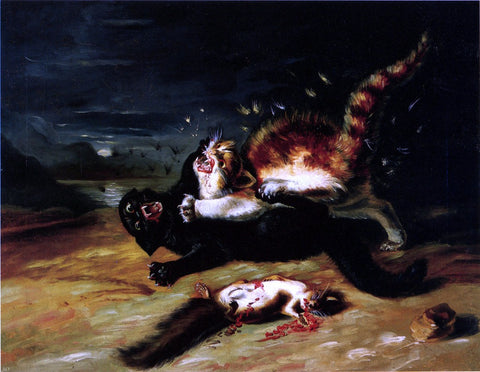  John James Audubon Two Cats Fighting - Hand Painted Oil Painting