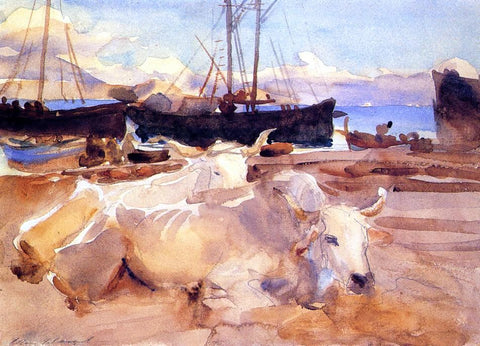  John Singer Sargent An Oxen on the Beach at Baia - Hand Painted Oil Painting