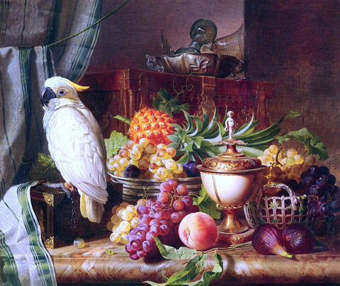  Josef Schuster Still Life with Fruit and a Cockatoo - Hand Painted Oil Painting