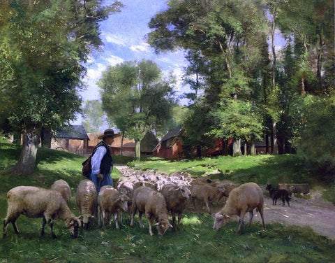  Julien Dupre A Shepherd and His Flock - Hand Painted Oil Painting