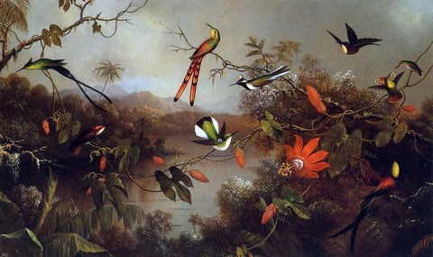  Martin Johnson Heade Tropical Landscape with Ten Hummingbirds - Hand Painted Oil Painting