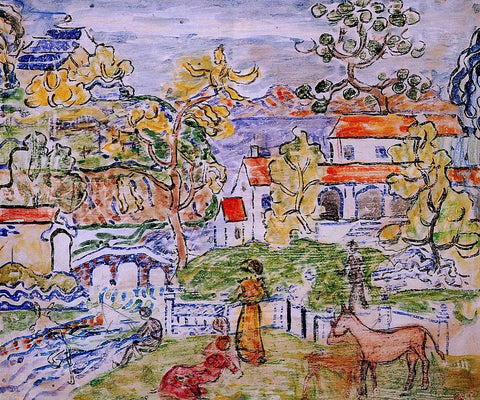  Maurice Prendergast Figures and Donkeys (also known as Fantasy with Horse) - Hand Painted Oil Painting