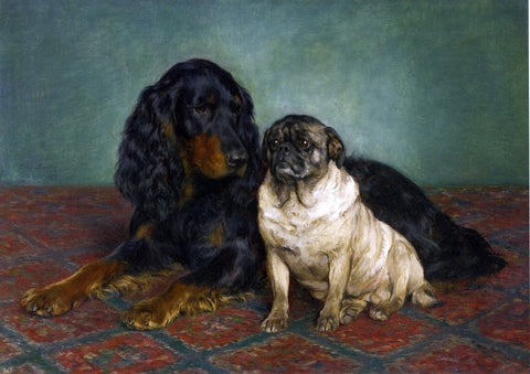  Otto Bache A Gordon Setter and a Pug - Hand Painted Oil Painting