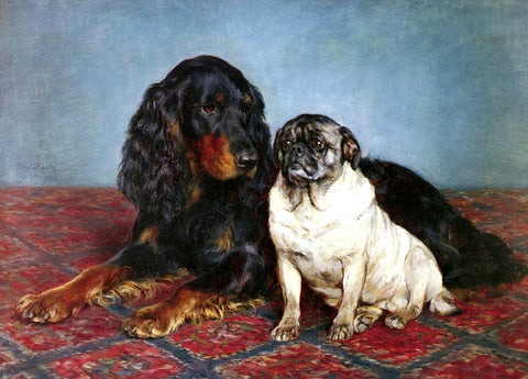  Otto Bache A Spaniel And A Pug - Hand Painted Oil Painting