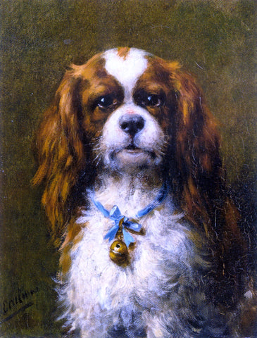  Otto Eerelman A King Charles Spaniel with a Blue Ribon - Hand Painted Oil Painting
