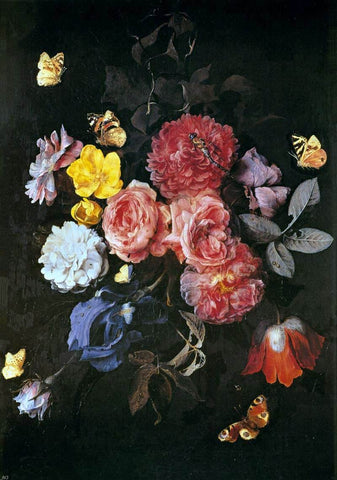 Otto Marseus Van Schrieck Vase of Flowers with Butterflies - Hand Painted Oil Painting